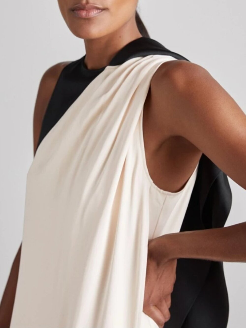 REISS Isobel Atelier Maxi Dress UK10/UA6 Black/Ivory Sash-Neck Satin Occasion - Picture 4 of 8